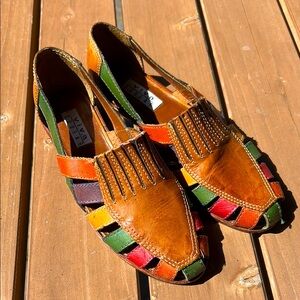 VINTAGE | 1990s Colorful Leather Loafers Boho Summer Chic Shoes